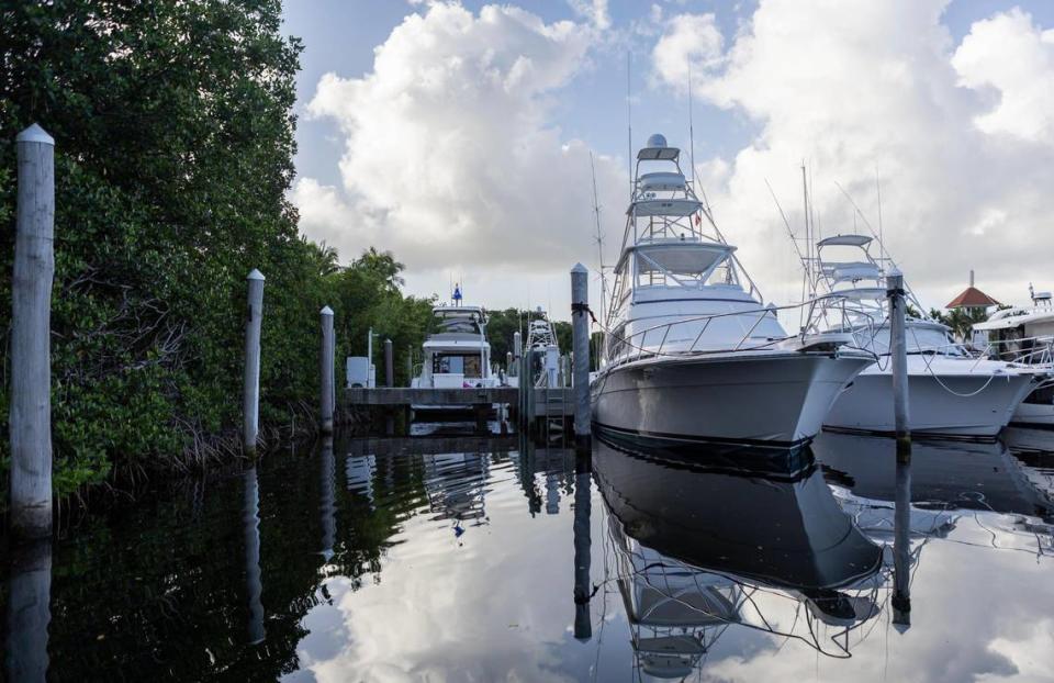 A view of what was developer Rishi Kapoor’s slip at the Cocoplum Yacht Club on Monday, Aug. 14, 2023, in Coral Gables, Florida. He sold it this month.