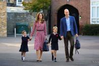 <p><em>September 5, 2019 — </em>Kate dropped off Princess Charlotte to her first day of school in a lovely, pink Michael Kor's dress. The dress cinches in the waist thanks to <a href="https://www.amazon.com/Earnda-Womens-Leather-Fashion-Waist/dp/B07HHPSDQK" rel="nofollow noopener" target="_blank" data-ylk="slk:a fashionable black belt;elm:context_link;itc:0;sec:content-canvas" class="link ">a fashionable black belt</a>.</p>