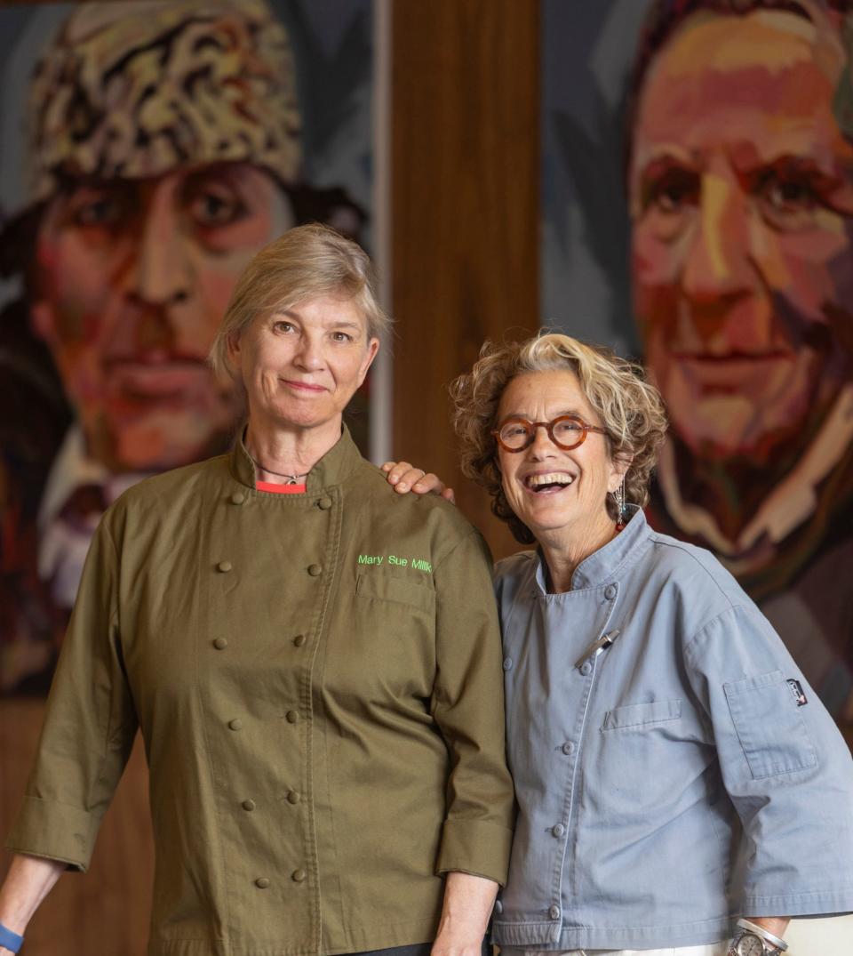 Mary Sue Milliken and Susan Feniger inside their new Palm Springs restaurant, Alice B.