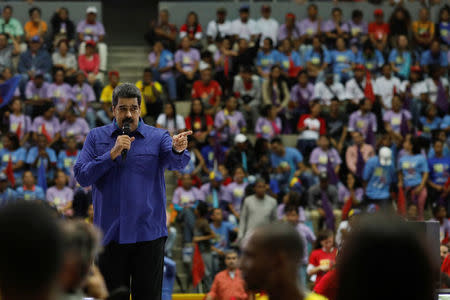 Venezuela's President Nicolas Maduro speaks during an event with supporters of Somos Venezuela (We are Venezuela) movement in Caracas, Venezuela February 7, 2018. REUTERS/Marco Bello