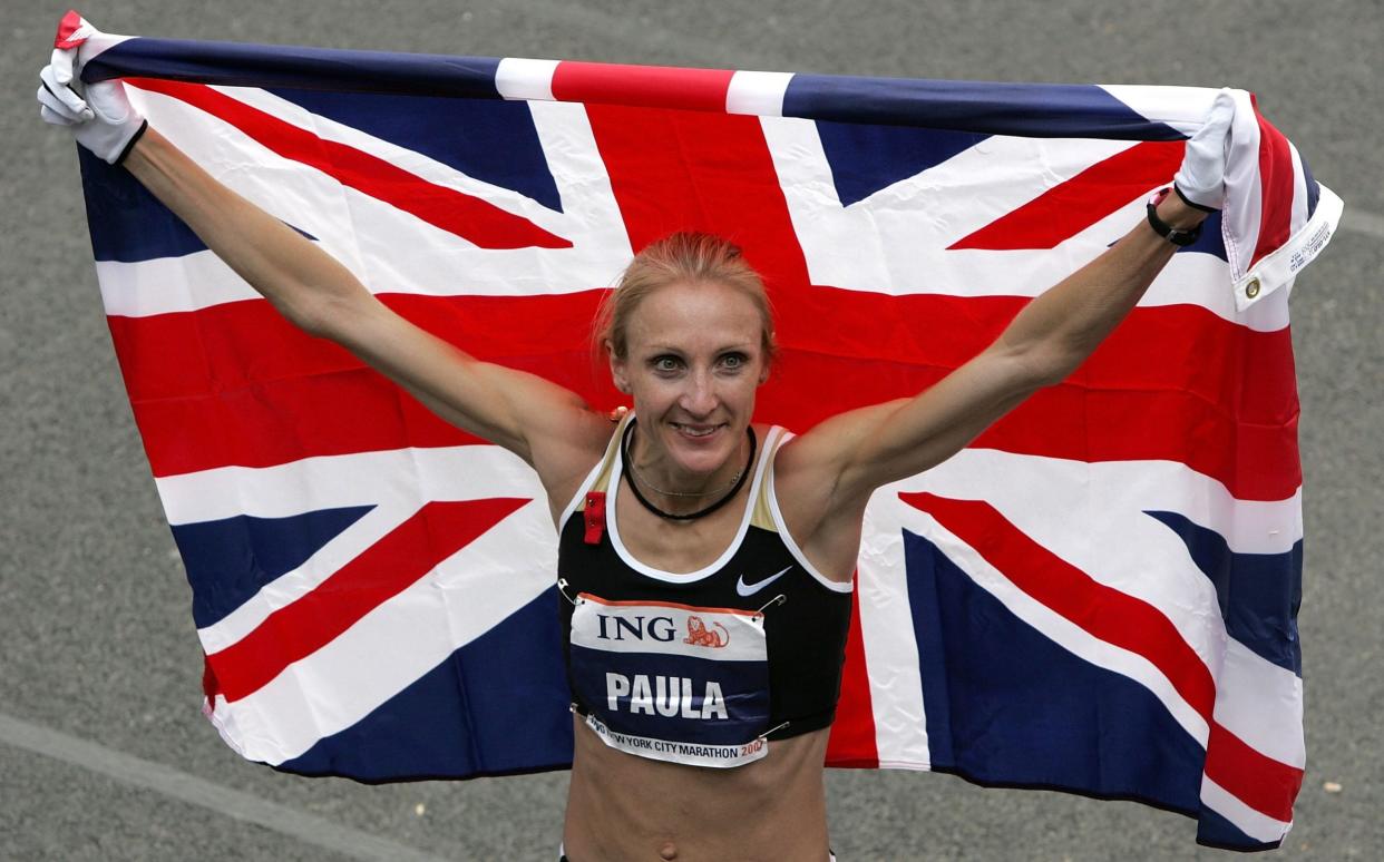 Paula Radcliffe #2 GBR celebrates after winning the women's 2007 ING New York City Marathon on November 4, 2007 in New York City