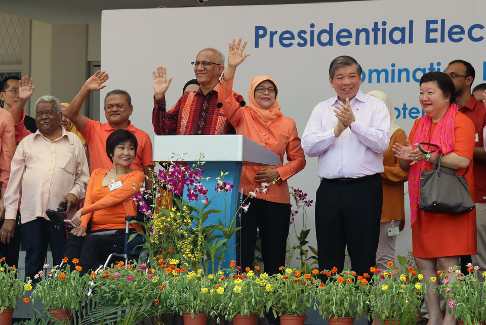 President-elect Halimah Yacob addresses supporters on Nomination Day (13 September). (PHOTO: Dhany Osman / Yahoo News Singapore)