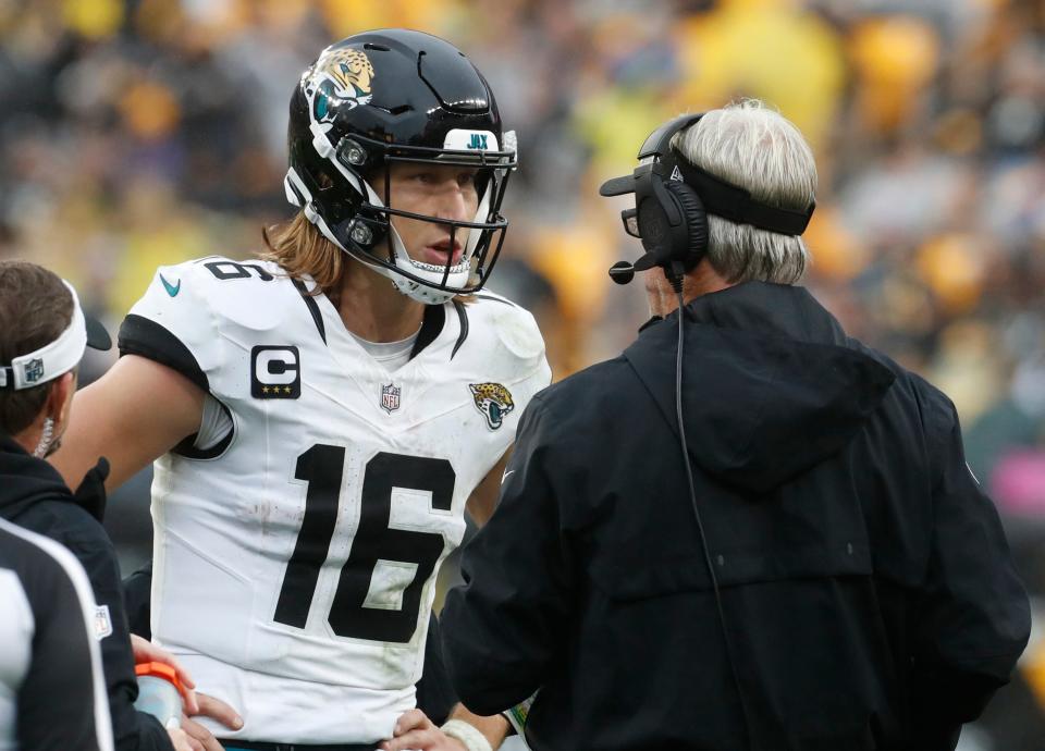 Jacksonville Jaguars quarterback Trevor Lawrence (16), with help from head coach Doug Pederson, must get the offense into a more consistent scoring rhythm in the second half of the season if the Jaguars are going to land the AFC's top seed in the NFL postseason.