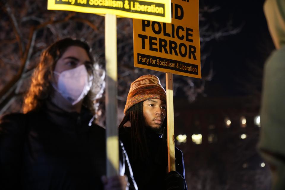 Protesters rally in Washington, D.C., on Jan. 27, 2023, when Memphis, Tenn., released a police video of the fatal beating of Tyre Nichols.