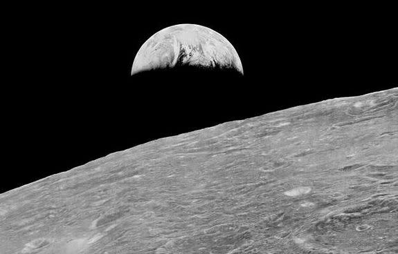 The first-ever Earthrise photo, taken from the moon