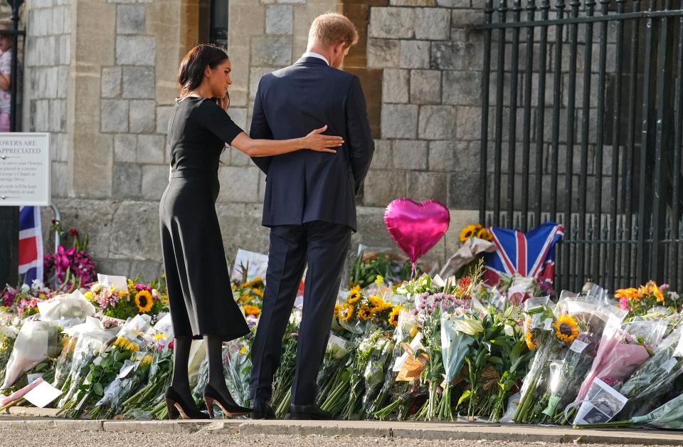 Duke and Duchess of Sussex pay tribute to the Queen (AP)