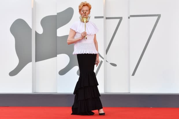 Tilda Swinton in Chanel at the Opening Ceremony and the "Lacci" red carpet during the 77th Venice Film Festival.