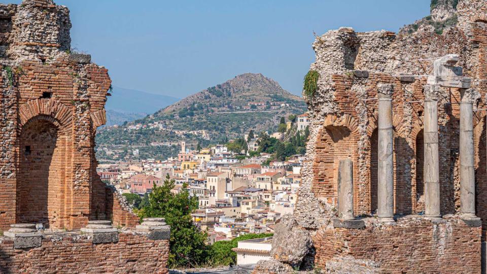 The runs of an Ancient Greek theater in Taormina, Sicily