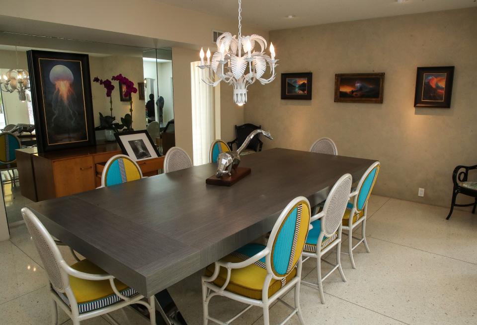 The dining room in the James McNaughton Hollywood Regency-style home during Modernism Week in Palm Springs, Calif., Feb. 16, 2024.