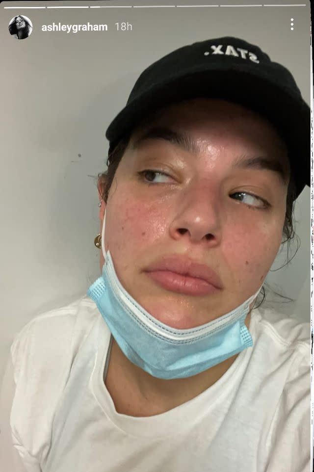 <p>Ashley Graham showed off her real (and totally glowing) skin texture in a make-up free selfie posted to the model's Instagram stories. In the post Graham's skin looks dewy and smooth but with a hint of redness that we can all relate to. The mum of one accessorised her bare skin with a black cap and a blue medical face mask. As we always say, even great skin needs to stay safe.</p>