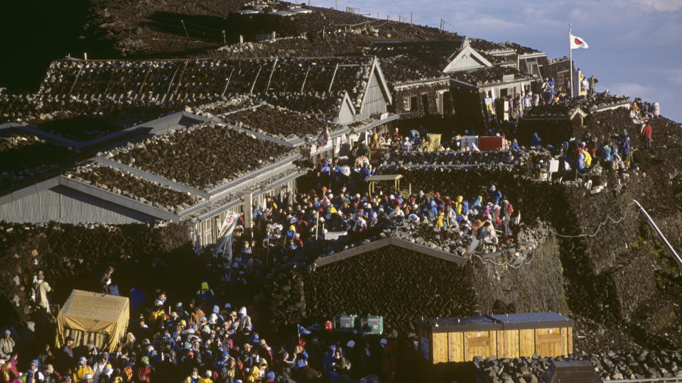 During the short summer climbing season, thousands ascend Mount Fuji each day