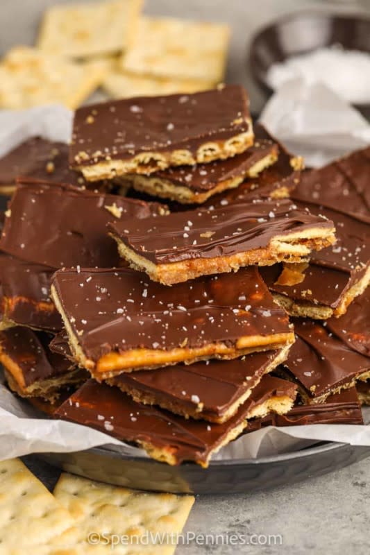 <p>Spend With Pennies</p><p>A great way to use up some of those saltines in the pantry.</p><p><strong>Get the recipe: <a href="https://www.spendwithpennies.com/saltine-toffee/" rel="nofollow noopener" target="_blank" data-ylk="slk:Saltine Toffee;elm:context_link;itc:0;sec:content-canvas" class="link ">Saltine Toffee</a></strong></p>