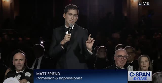 <p>C-Span</p> Matt Friend at the 2024 White House Correspondents' Association dinner