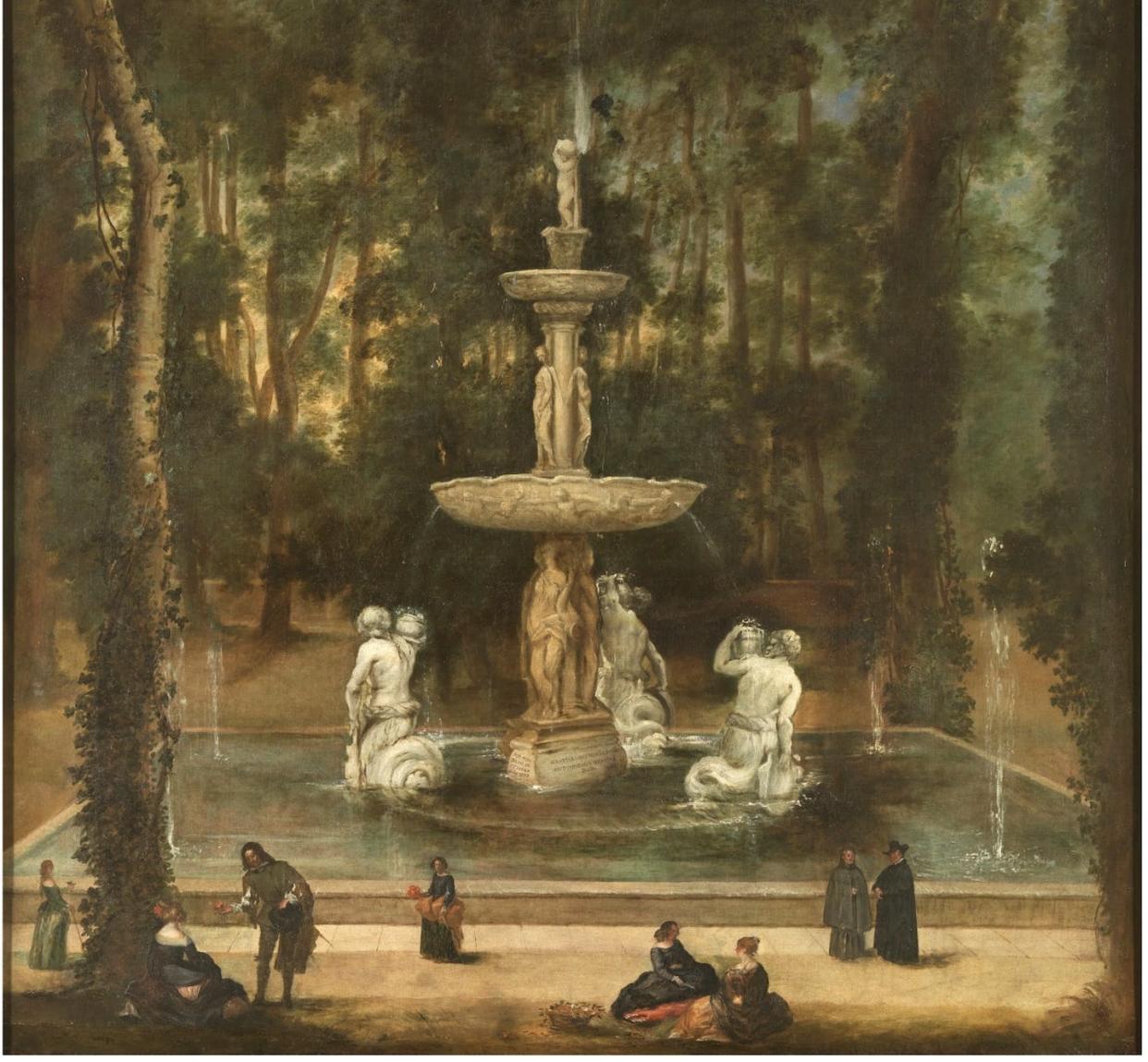 'La Fuente de los Tritones en el Jardín de la Isla de Aranjuez', de Velázquez. <a href="https://www.museodelprado.es/coleccion/obra-de-arte/la-fuente-de-los-tritones-en-el-jardin-de-la-isla/16d629b1-9797-4a56-8c5b-804dd2f153a7" rel="nofollow noopener" target="_blank" data-ylk="slk:Museo del Prado;elm:context_link;itc:0;sec:content-canvas" class="link ">Museo del Prado</a>