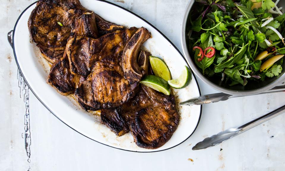 Vietnamese-Style Pork Chops with Fresh Herb Salad