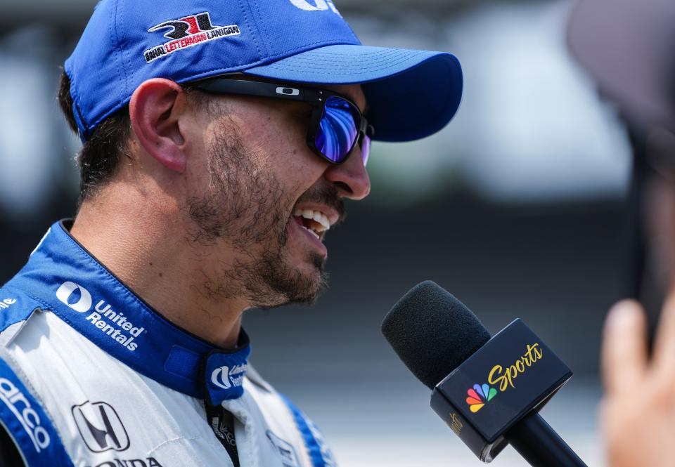 Rahal Letterman Lanigan Racing driver Graham Rahal (15) talks with NBC Sports during day two of Indianapolis 500 practice Wednesday, May 17, 2023, at Indianapolis Motor Speedway. 