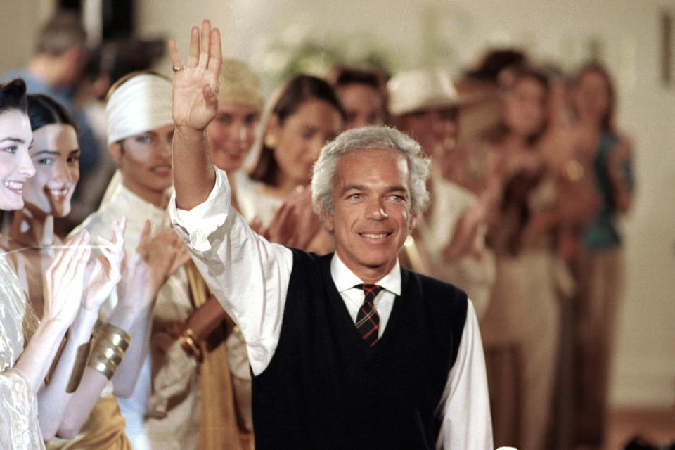 FILE - This Nov. 1, 1989 file photo shows fashion designer Ralph Lauren after presenting his spring collection during Fashion Week in New York. Lauren recently celebrated his label’s 50th birthday, and a new HBO documentary, "Very Ralph," marks the occasion with a profile of the man who is the closest thing that America has to a national designer. (AP Photo/Tim Clary, File)