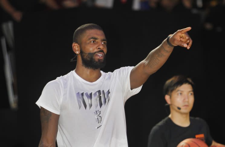 All-Star point guard Kyrie Irving was in Asia when news broke of his trade request. (AP)