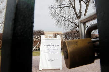 The entrance to the Smithsonian's National Gallery of Art is padlocked as a partial government shutdown continues, in Washington, U.S., January 7, 2019. REUTERS/Jim Young