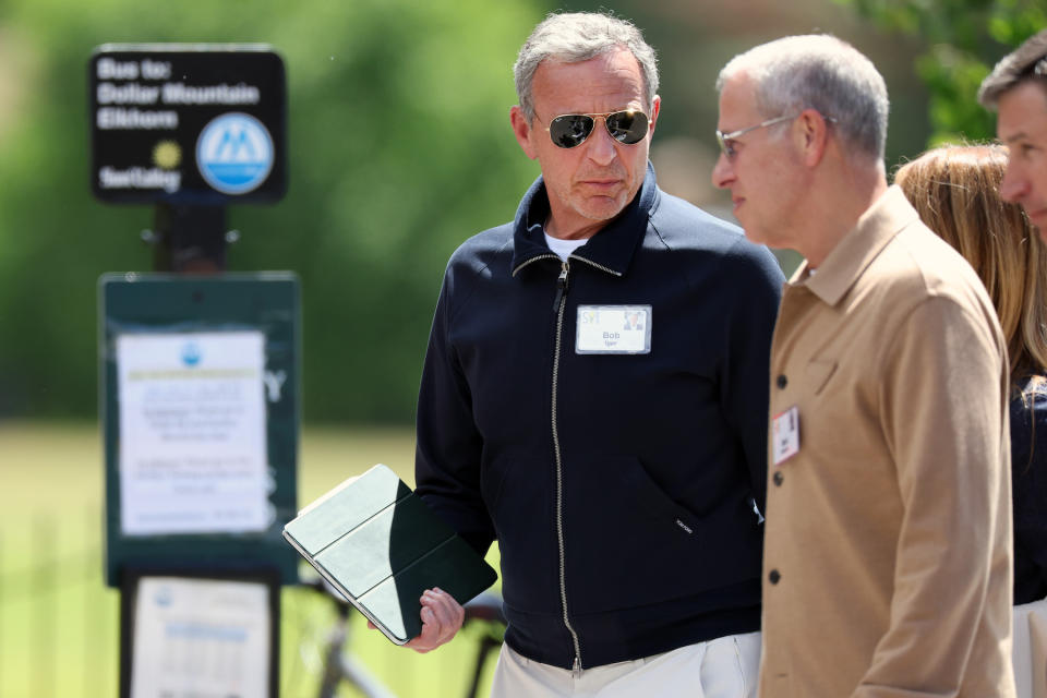 SUN VALLEY, IDAHO - JULY 13: Bob Iger, CEO of Disney, walks to lunch at  the Allen & Company Sun Valley Conference on July 13, 2023 in Sun Valley, Idaho. Every July, some of the world's most wealthy and powerful figures from the media, finance, technology and political spheres converge at the Sun Valley Resort for the exclusive weeklong conference. (Photo by Kevin Dietsch/Getty Images)