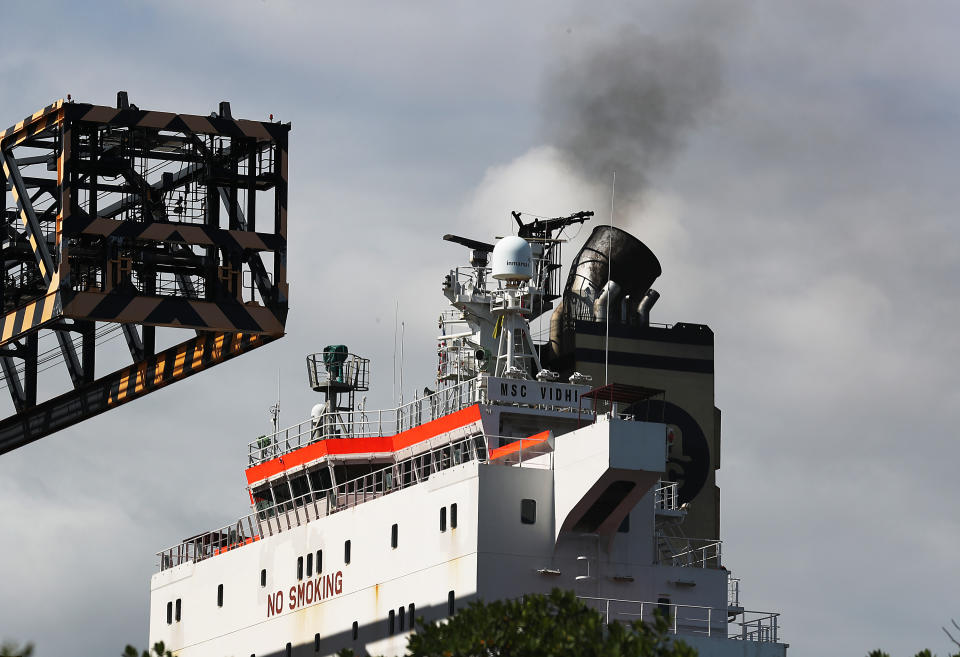 FORT LAUDERDALE, FLORIDA - NOVEMBER 05: Smoke is seen pouring from the smoke stack on a container ship at Port Everglades on November 05, 2019 in Fort Lauderdale, Florida. As the Trump administration officially withdraws from the Pairs Climate Agreement according to a 2017 EPA study the largest source of greenhouse gas emissions in the United States is from the transportation sector which primarily come from burning fossil fuel for cars, trucks, ships, trains, and planes. (Photo by Joe Raedle/Getty Images)