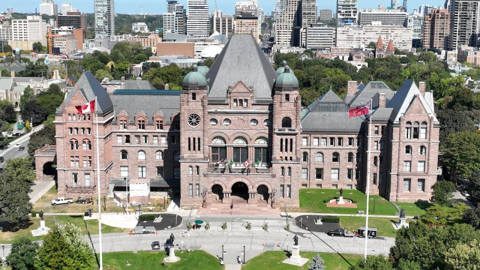 A drone image of Ontario legislative assembly. The Financial Accountability Office of Ontario's latest report found that Ontario received the lowest total revenue per capita of the provinces and had the lowest total spending and the lowest total program spending. (John Badcock/CBC - image credit)