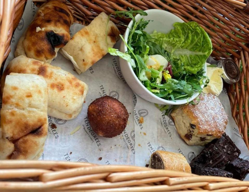 South Wales Argus: Afternoon tea is served in a basket at Ten Degrees, Caerphilly.