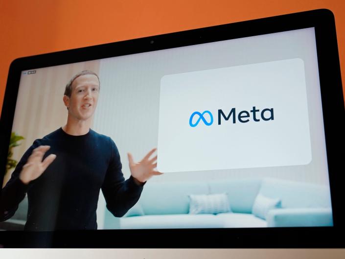 Facebook CEO Mark Zuckerberg announcing Meta