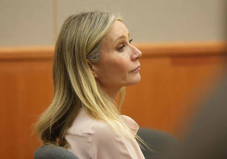 Gwyneth Paltrow listens in court during the lawsuit trial of Terry Sanderson vs. Paltrow at the Park City District Courthouse.