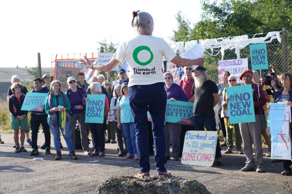 Demonstrators outside the site of a proposed coal mine in West Cumbria (Owen Humphreys/ PA) (PA Wire)
