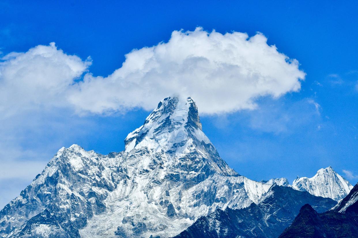 This picture taken on April 25, 2021 show Mount Ama Dablam, which peaks at 6,812 meters, in the Everest region.