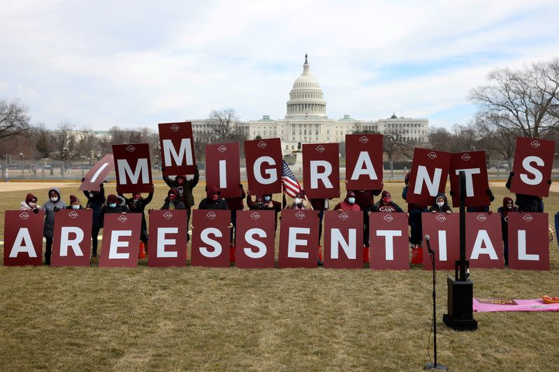 FILE PHOTO: Immigrant essential workers rally near the U.S. Capitol in Washington