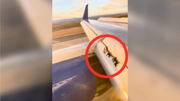 A video taken from a United Airlines flight shows damage to the plane's wing.