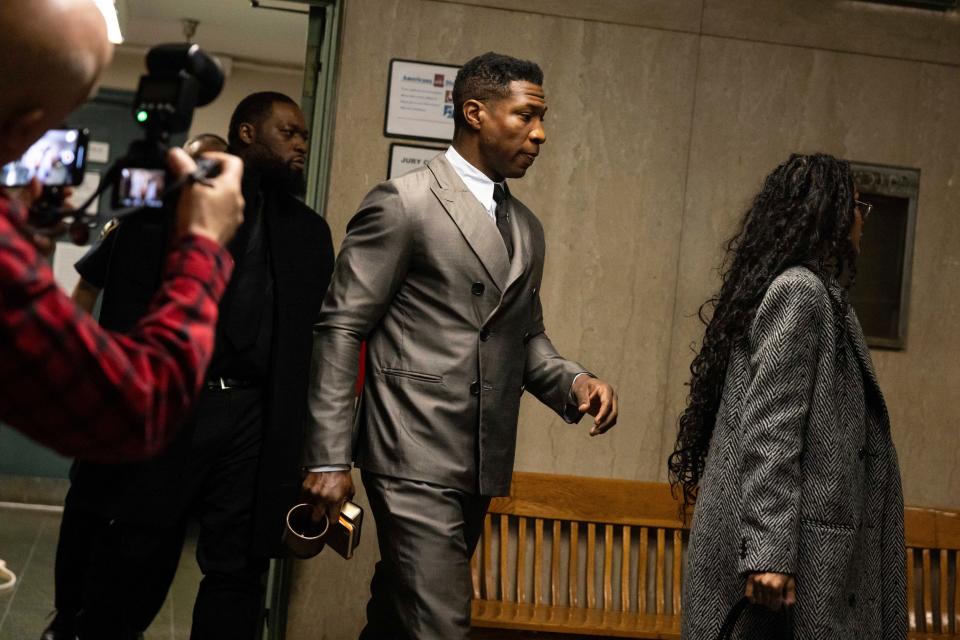 Jonathan Majors arrives at court for a jury selection on his domestic violence case, Wednesday, Nov. 29, 2023, in New York. (AP Photo/Yuki Iwamura) (AP)