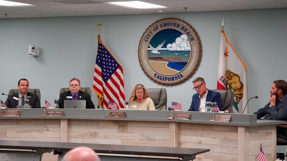 The Grover Beach City Council listens to public comment at the Dec. 11, 2023, City Council meeting.