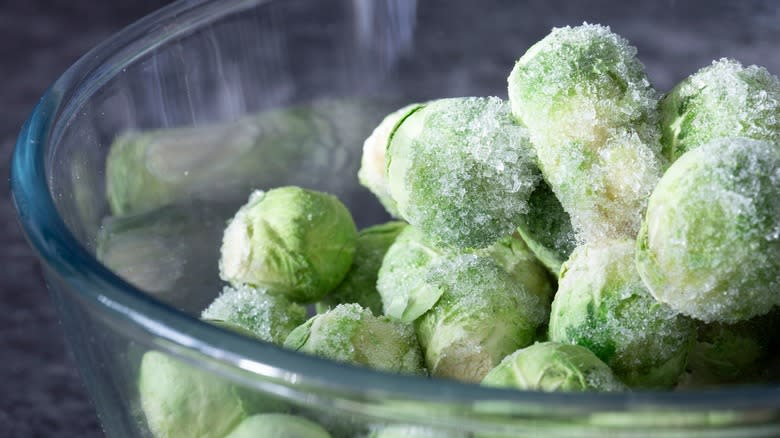 bowl of frozen brussels sprouts