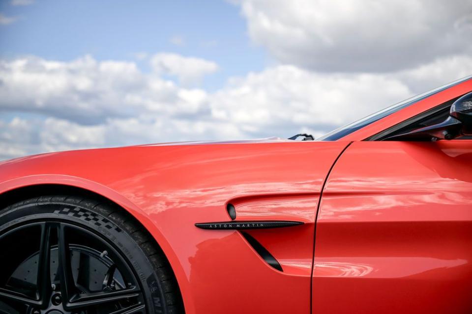 the front of a red car