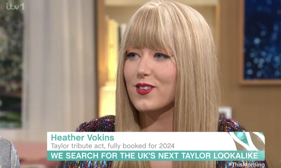 Heather Vokins performs as Taylor Swift. (ITV screengrab)