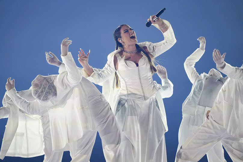 iolanda of Portugal perform the song Grito during the first semi-final at the Eurovision Song Contest in Malmo, Sweden, 7 May 2024.