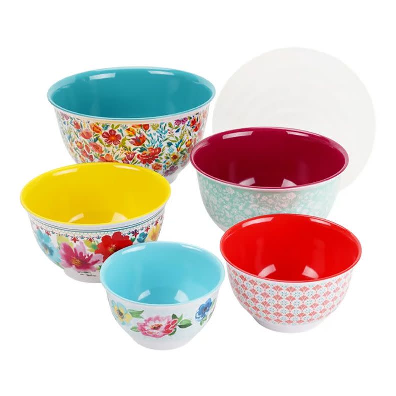 The Pioneer Woman Melamine Mixing Bowl Set, 10-Piece Set in Petal Party