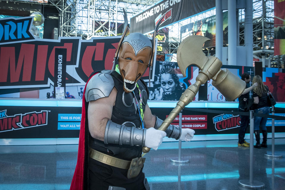 A cosplayer poses for a photo for the third day of the 2019 New York Comic Con at the Jacob Javits Center on Oct. 5, 2019. (Photo: Gordon Donovan/Yahoo News)