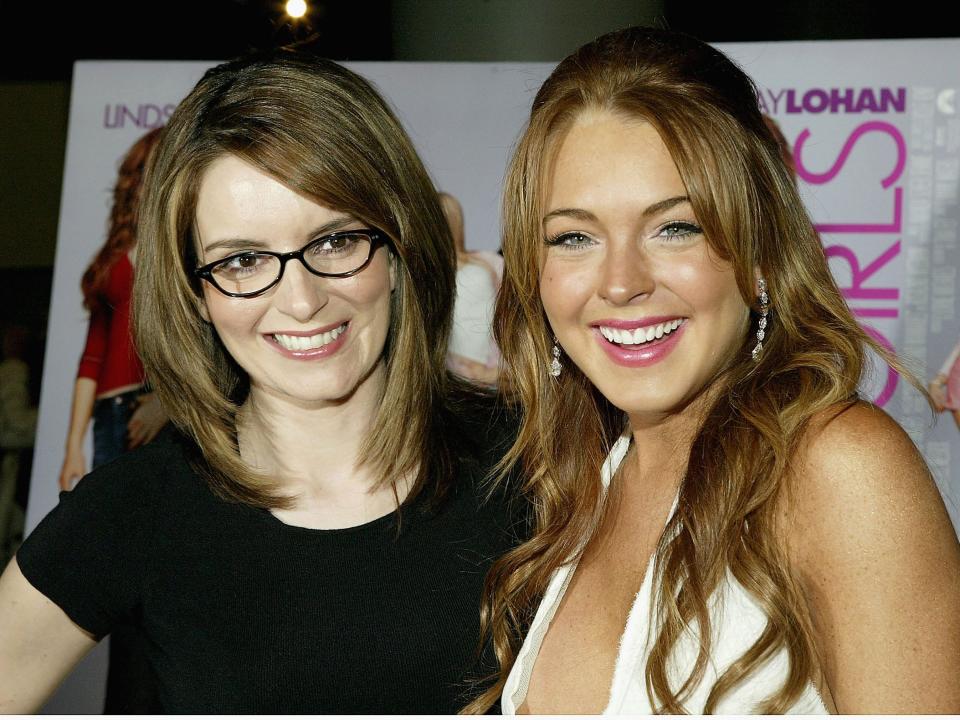 Tina Fey and actress Lindsay Lohan attend a private screening of "Mean Girls" on April 23, 2004