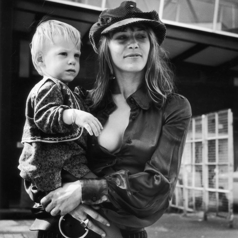 Anita Pallenberg with Marlon, her son, at Heathrow Airport - Credit: Hulton Archive