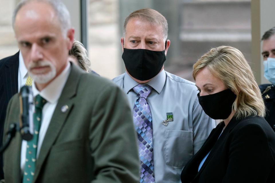 Cory and Shari Foltz, the parents of Stone Foltz, during the sentence hearing for the fraternity members charged in their son's death.