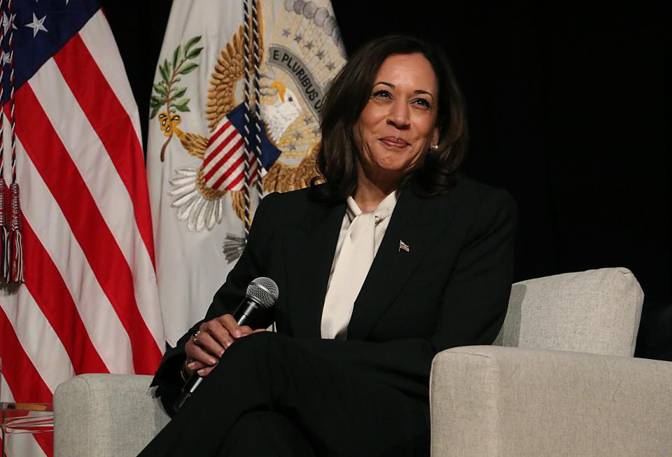 Vice President Kamala Harris takes part in a discussion about abortion and reproductive rights on the campus of the University of Nevada, Reno on April 18, 2023.