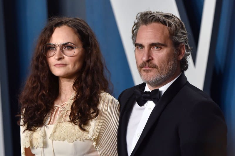 Joaquin Phoenix (R) and his sister Rain Phoenix attend the Vanity Fair Oscar party in 2020. File Photo by Chris Chew/UPI