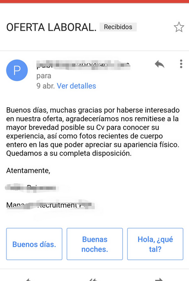 Detalle de la oferta de trabajo compartida y denunciada por @Relatofeminista en Twitter. (Foto: Twitter)