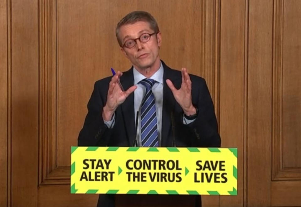 Screen grab of Professor Peter Horby, Chair of the UK government's New and Emerging Respiratory Virus Threats Advisory Group during a media briefing in Downing Street, London, on coronavirus (COVID-19).