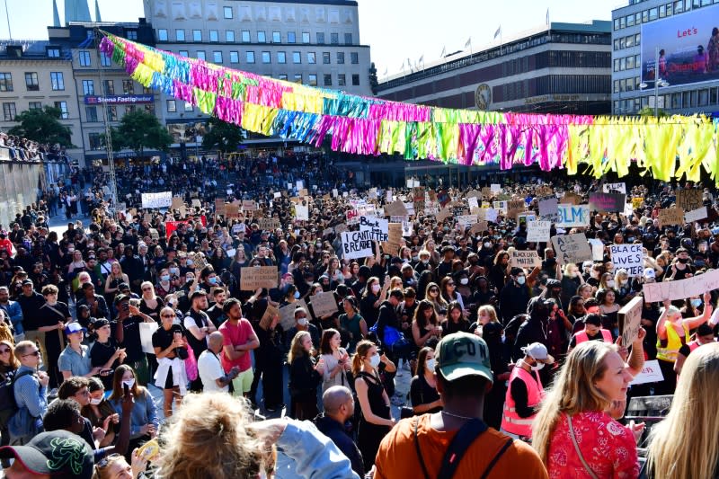 Protest in solidarity with the Black Lives Matter movement, in Stockholm