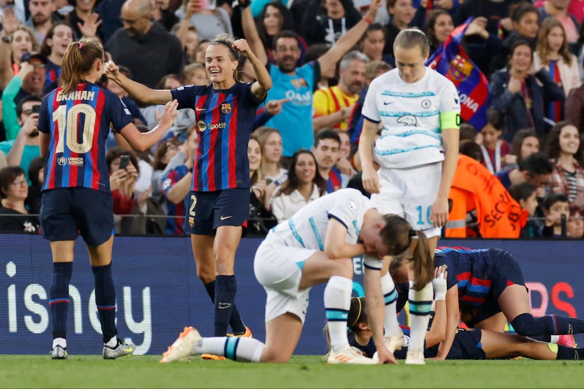 Joy and despair: Chelsea pushed Barcelona all the way at the Camp Nou (REUTERS)